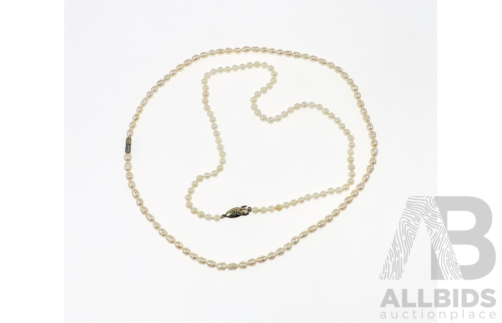 Freshwater Cultured Pearl Necklace, 50cm & Mother of Pearl Beaded Necklace 5.4mm Diameter, 45cm, 925