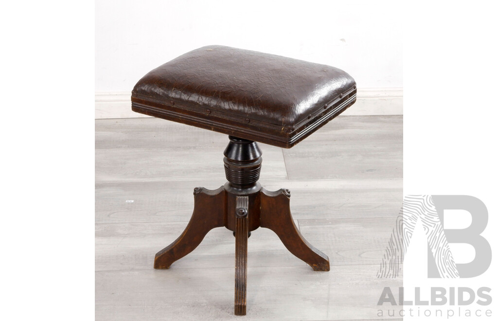 Antique Studded Leather Piano Stool