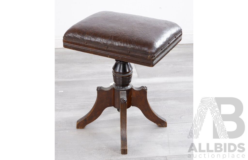 Antique Studded Leather Piano Stool