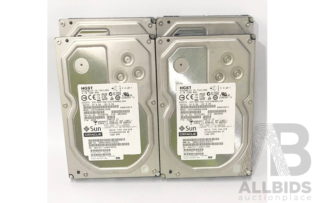 HGST (HUS724040ALS640) 4TB 7.2K SAS 6Gb/s 3.5-Inch Hard Drive - Lot of Four