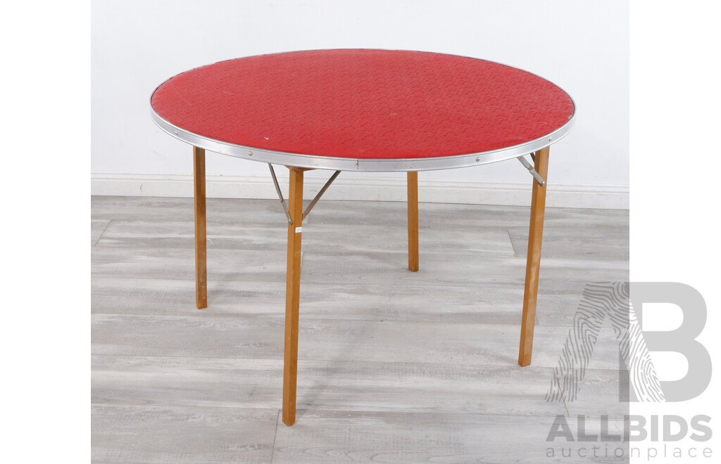 Vintage Round Folding Card Table With Vinyl Top