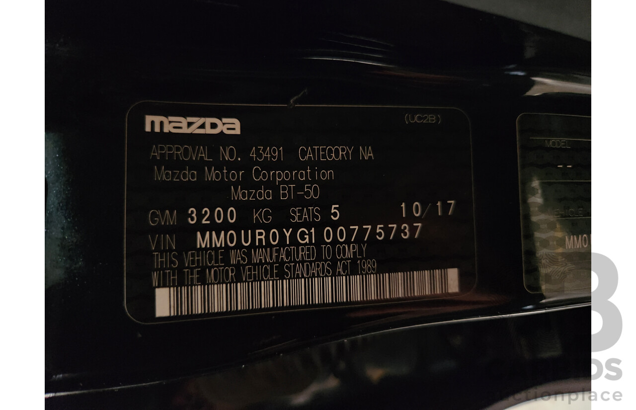 1/2017 Mazda BT-50 XTR (4x2) MY17 Dual Cab High Ride Utility Black 3.2L Turbo Diesel