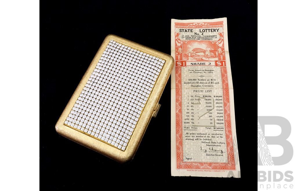 Vintage Oraton Cigarette Case Along with Shanghai State Lottery Ticket From 1933