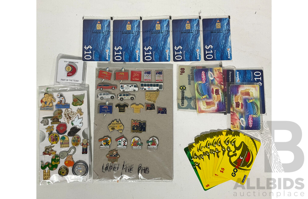 Collection Lapel Pins and Phonecards