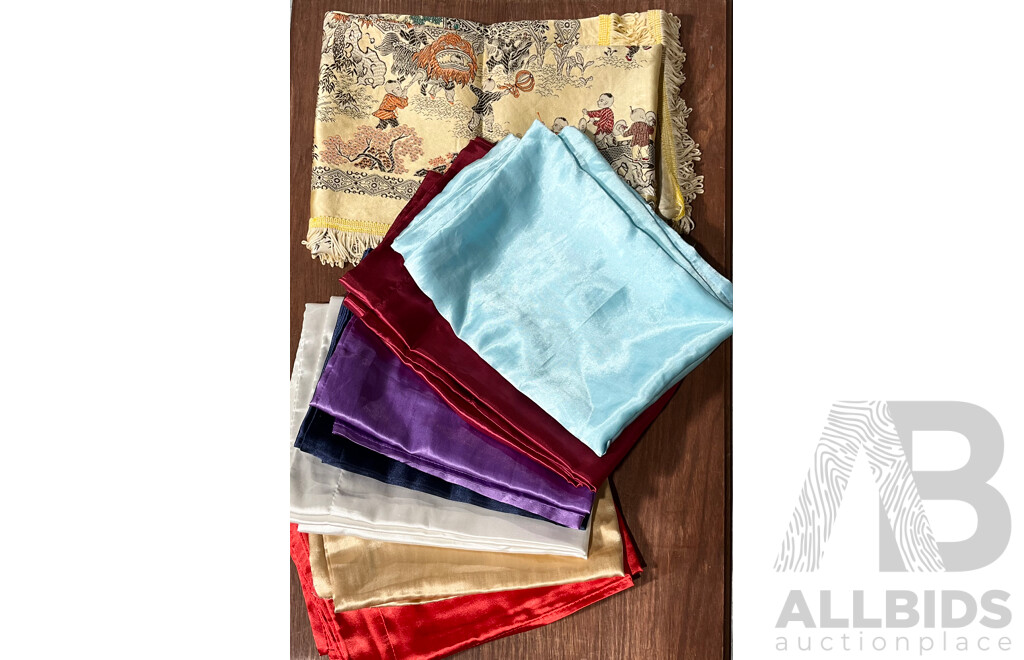 Collection Ten Assorted Colour Mulberry Silk Pillowcases Along with Chinese Silk Reversible Table Cloth