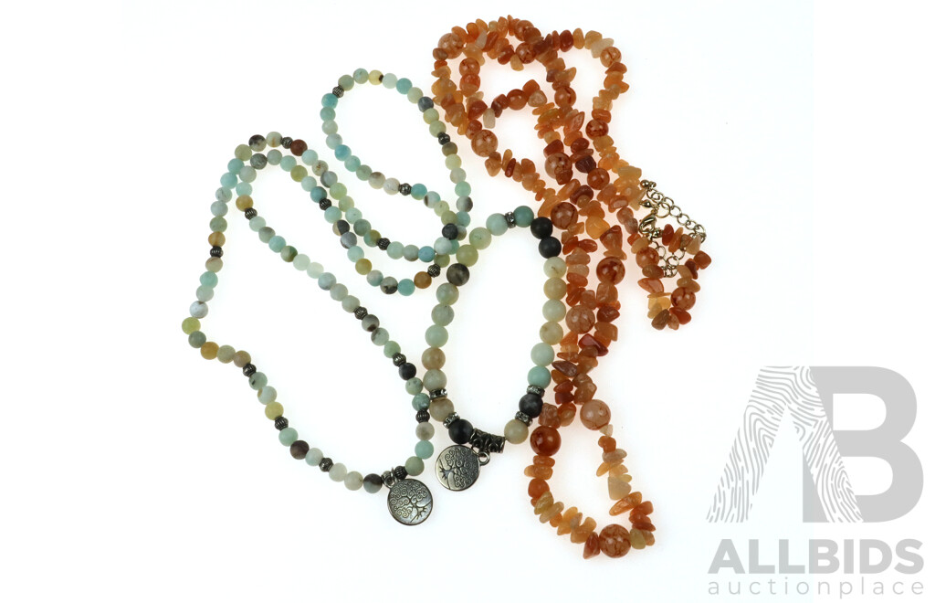 Amazonite Tree of Life 70cm Necklace & 19cm Bracelet & 80cm Calcite Necklace