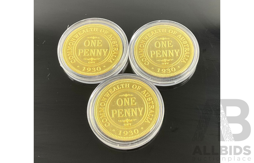 Australian 24k Gold-Plated Replica 1930 KGV Pennies (3)