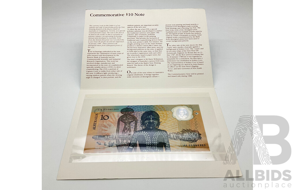 Australian 1988 Commemorative Ten Dollar Note