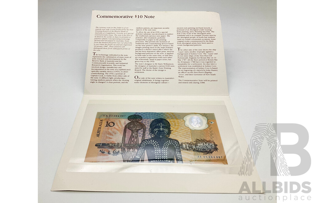 Australian 1988 Commemorative Ten Dollar Note