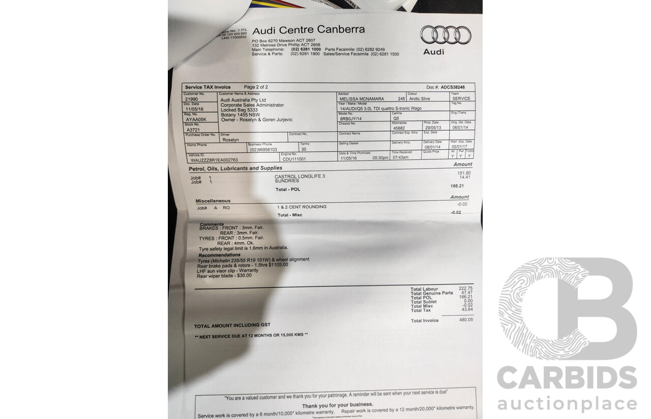 8/2013 Audi Q5 3.0 TDI Quattro 8R MY13 4d Wagon Silver 3.0L Turbo Diesel