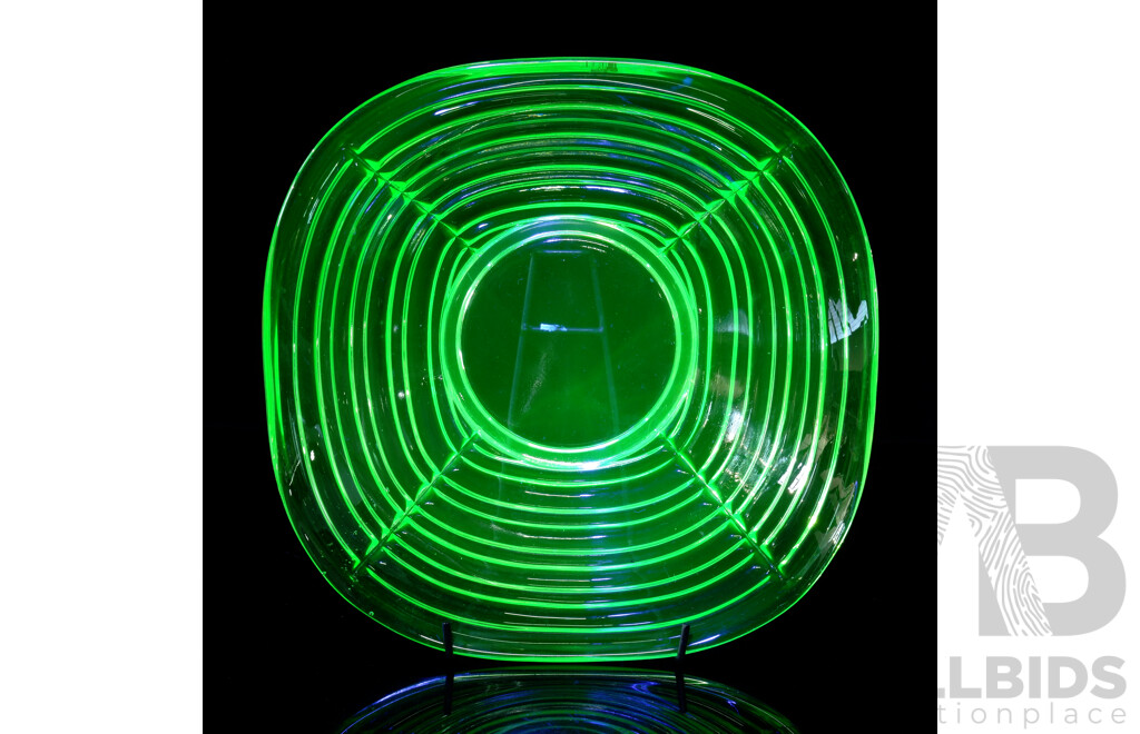 Vintage Uranium Glass Square Form Bowl