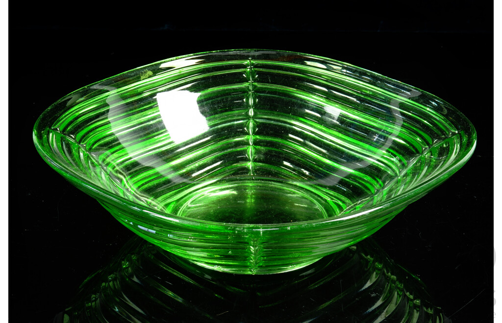 Vintage Uranium Glass Square Form Bowl