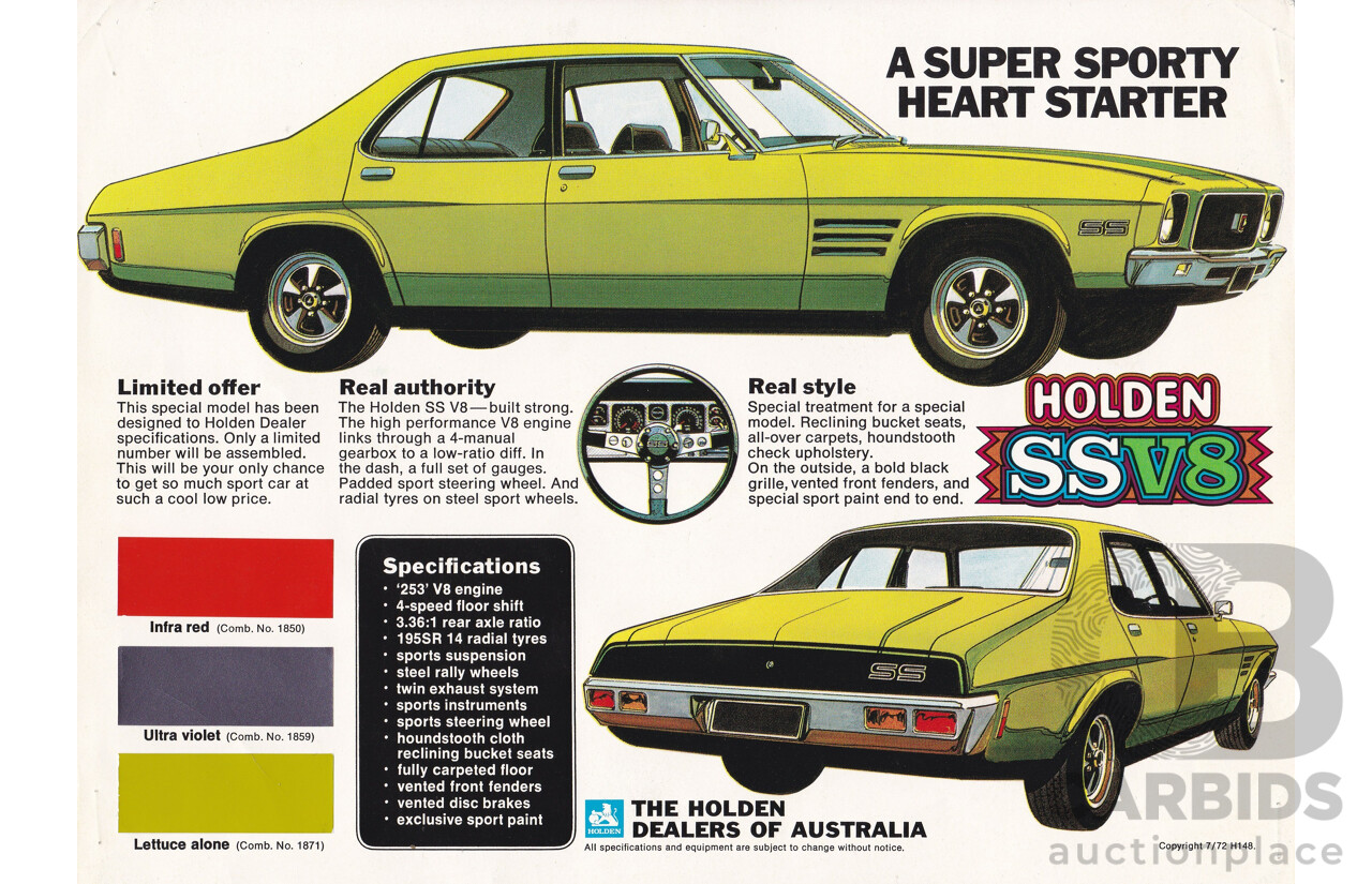 12/1972 Holden SS  HQ 4d Sedan Lettuce Alone 253ci V8 - Project Car