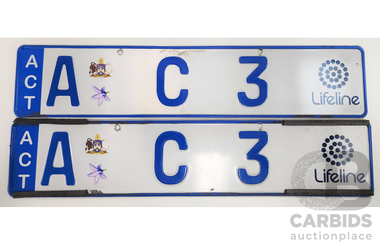 ACT Three Character Number Plate - AC3