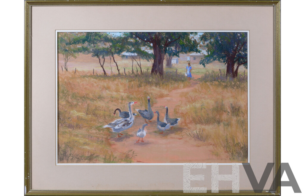 Judy McConchie (1938-2005), Untitled (Landscape with Figure & Ducks) 1985, Pastel