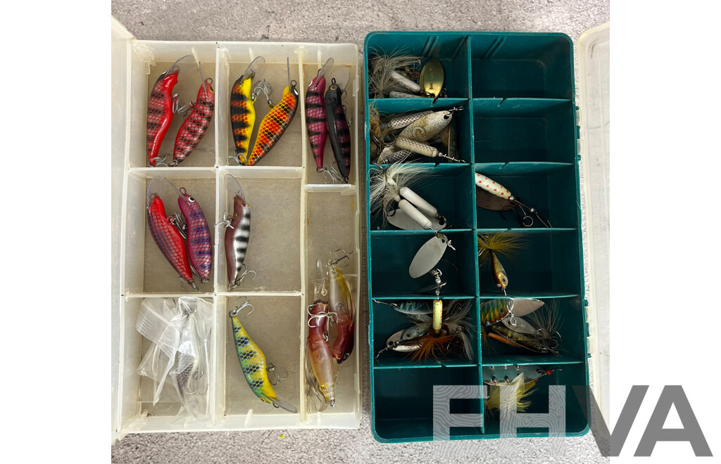 Collection of Fly Lures in Two Tackle Boxes