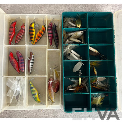 Collection of Fly Lures in Two Tackle Boxes