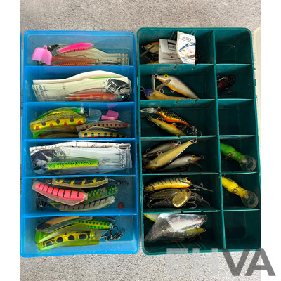 Collection of Fly Lures in Two Tackle Boxes