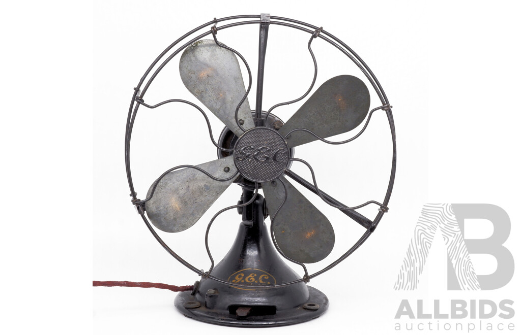 Mid Century GEC Electric Fan, Circa 1940's, Steel with Brass Blades, Requires Rewiring