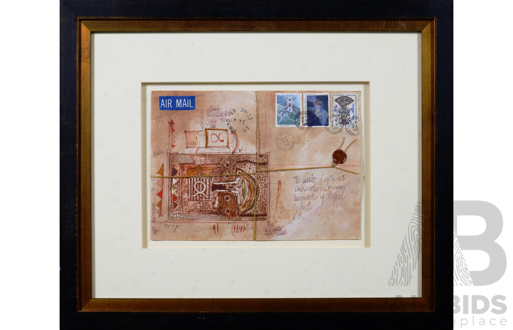 John Winch (1944-2007), 'Coptic Design Paris', Large Hand Painted Envelope