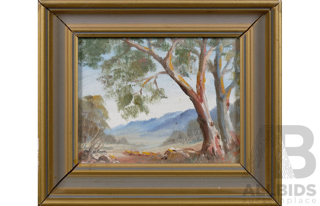 Five Australian Landscape Paintings including Nan Rogers, Edna Hope & Marcia Kirby, largest 24 x 13 cm (5)