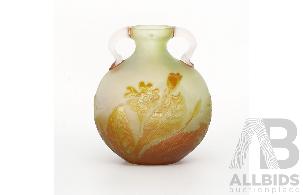 Genuine Émile Gallé (French 1846-1904) Art Nouveau Triple-Overlay Cameo & Fire-Polished Glass Vase Circa 1900