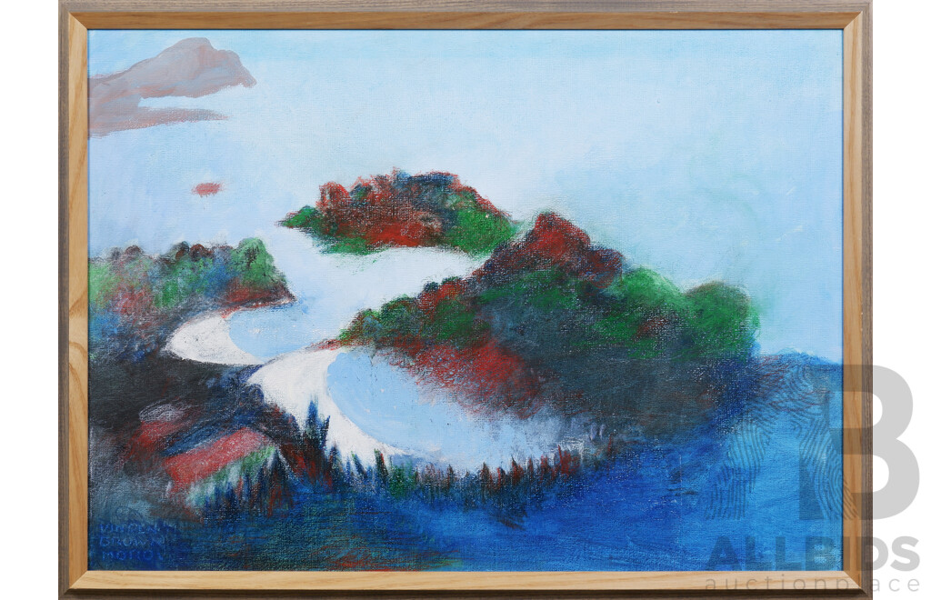 Vincent Brown (1901-2001), Untitled (Aerial Coast View), Oil & Pastel on Canvas on Board