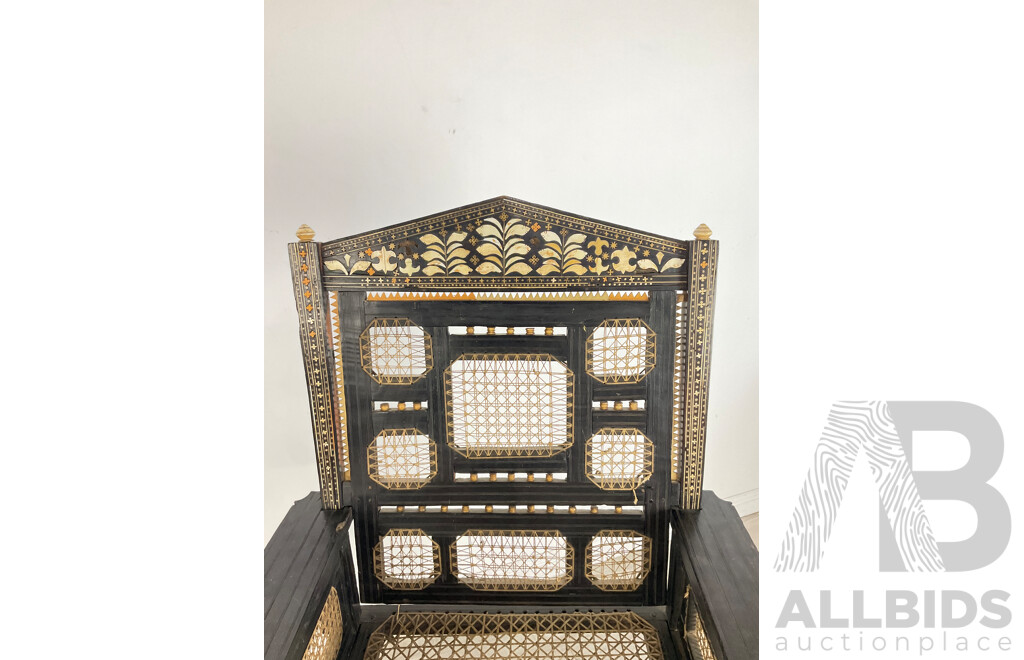 Important East African Swahili Coast Ivory and Bone Embellished Ebony Throne Chair, Kita Cha Enzi, 19th Century