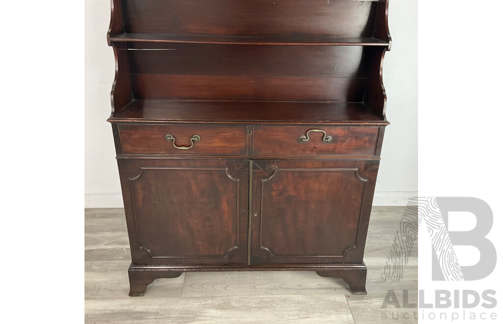 Antique Georgian Mahogany Waterfall Bookcase of Small Proportions, Early to Mid 1800s, with Keys