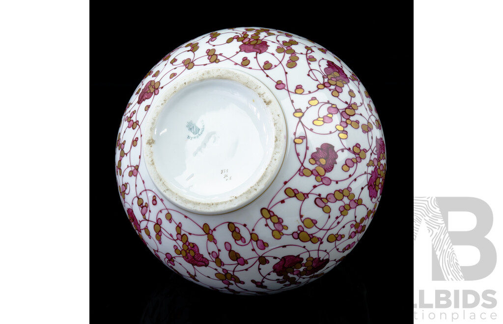 Antique German Secessionist Twin Handled Porcelain Vase with Relife Basket Weave Decoration to Rim and Stylised Foliate Scroll Work to Body by Adelbert Niemeyer for Nyphenberg Porclelain, 1905