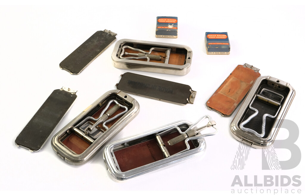 Collection of Five Vintage Rolls Razors and Spare Blades