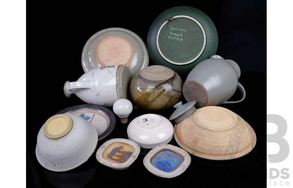 Various Studio Pottery Stoneware Bowls, a Decanter and Stopper, and a Small Box