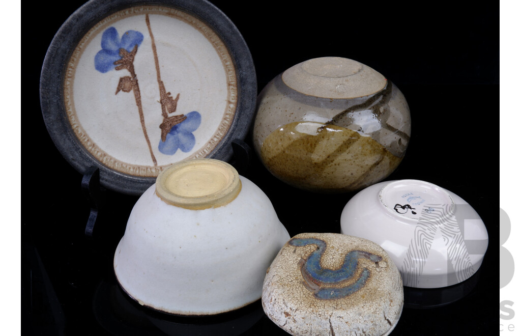 Various Studio Pottery Stoneware Bowls, a Decanter and Stopper, and a Small Box