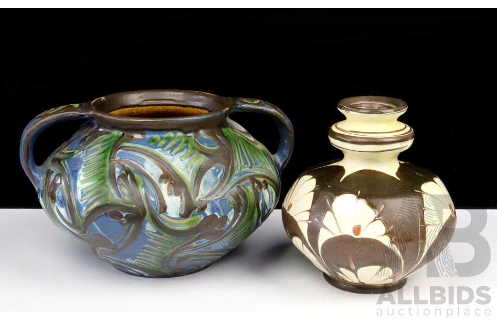 Two Danish Herman A Kahler (1846-1917) Glazed Earthenware Vases, Tallest 15cm, (2)