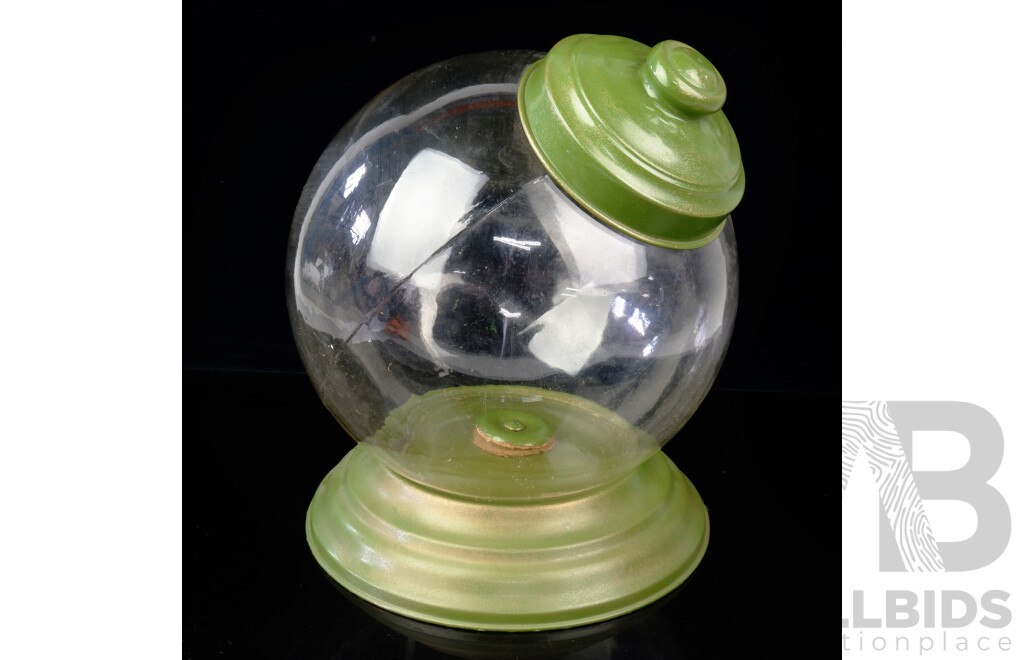 Spherical Glass and Metal Biscuit or Lolly Jar, Diameter 27cm