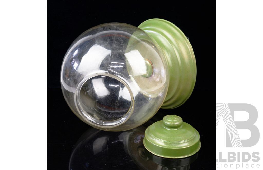 Spherical Glass and Metal Biscuit or Lolly Jar, Diameter 27cm