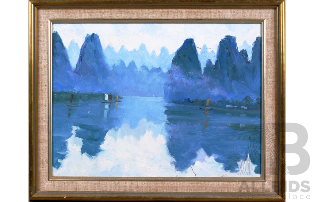 Framed Oil Painting of Guilin, China 1984