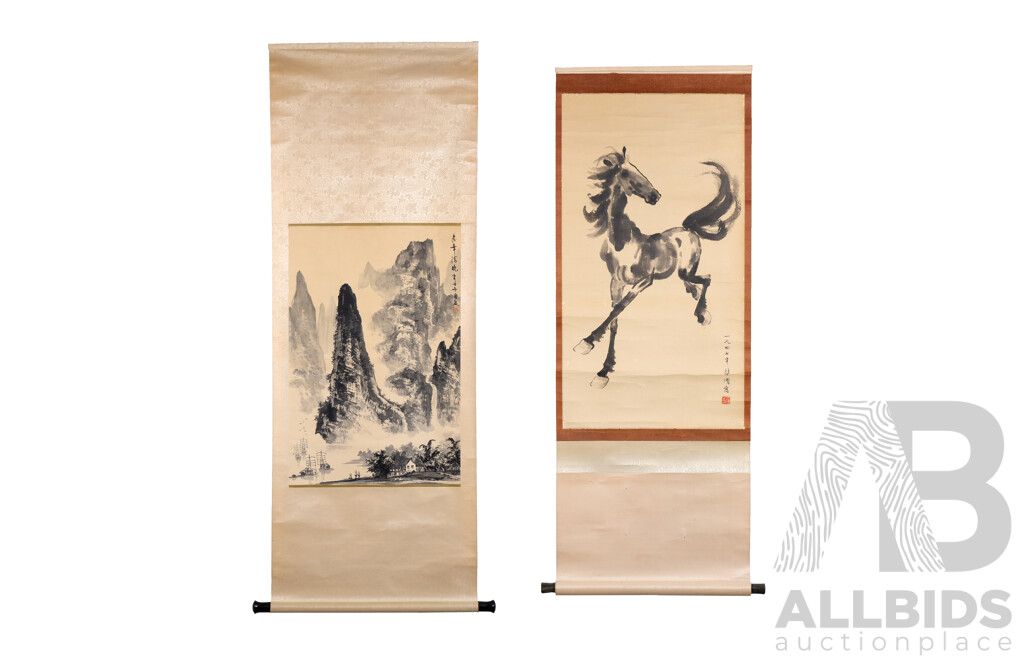 Two Chinese Ink and Watercolour Scroll Paintings (2)