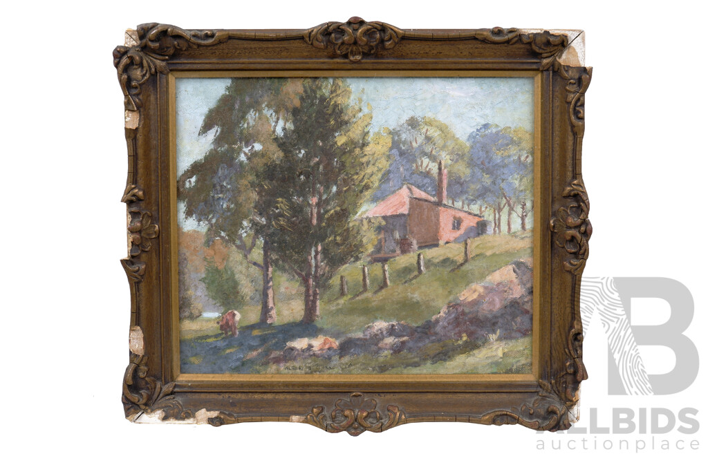 Albert N. Clarke (1895-1985), Untitled (Cottage in a Rural Setting), Oil on Board