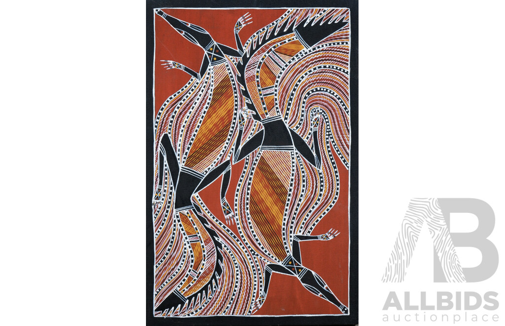 Bolda Hunter (Contemporary, Aboriginal), 'Brolga and Butterfly'; 'Nabilil Creating the South River', Acrylic on Canvas (2)