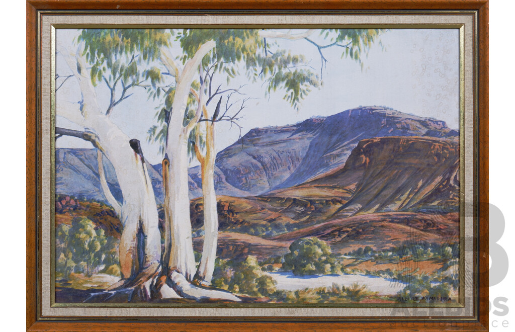 Vintage Albert Namatjira Print, In the Ranges at Mount Hermannsburg, 41 x 57 cm (frame)