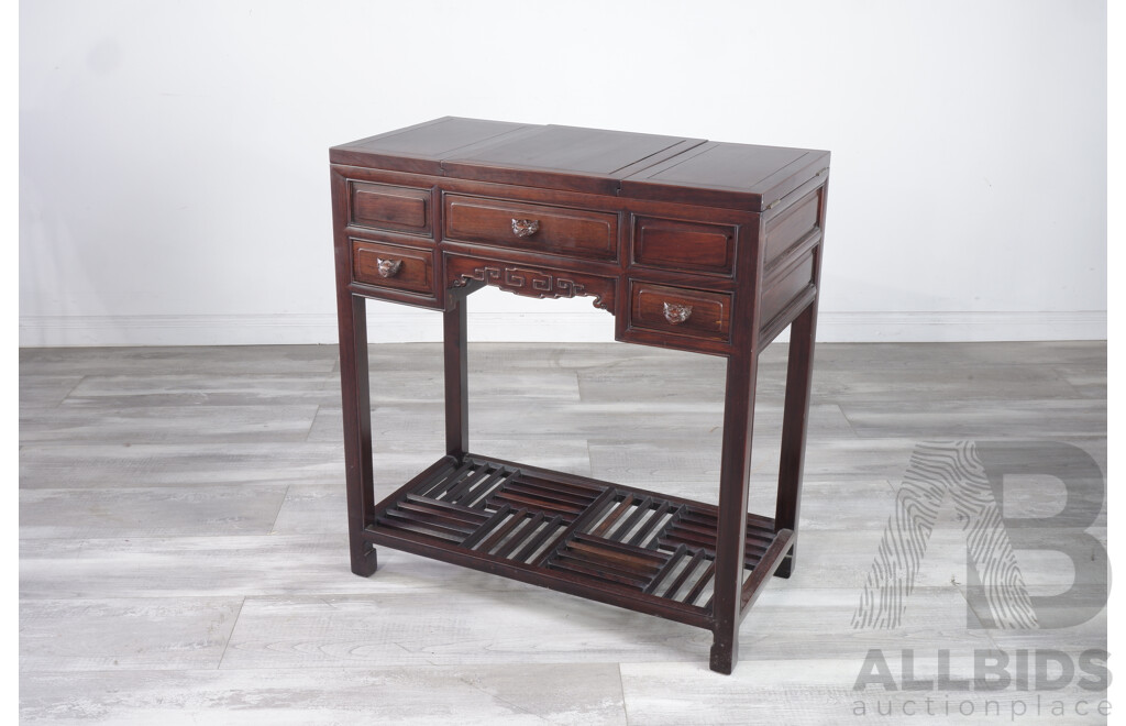 Good Antique Chinese Hongmu Rosewood Dressing Table, the Drawers with Lion's Mask Handles, Early 20th Century