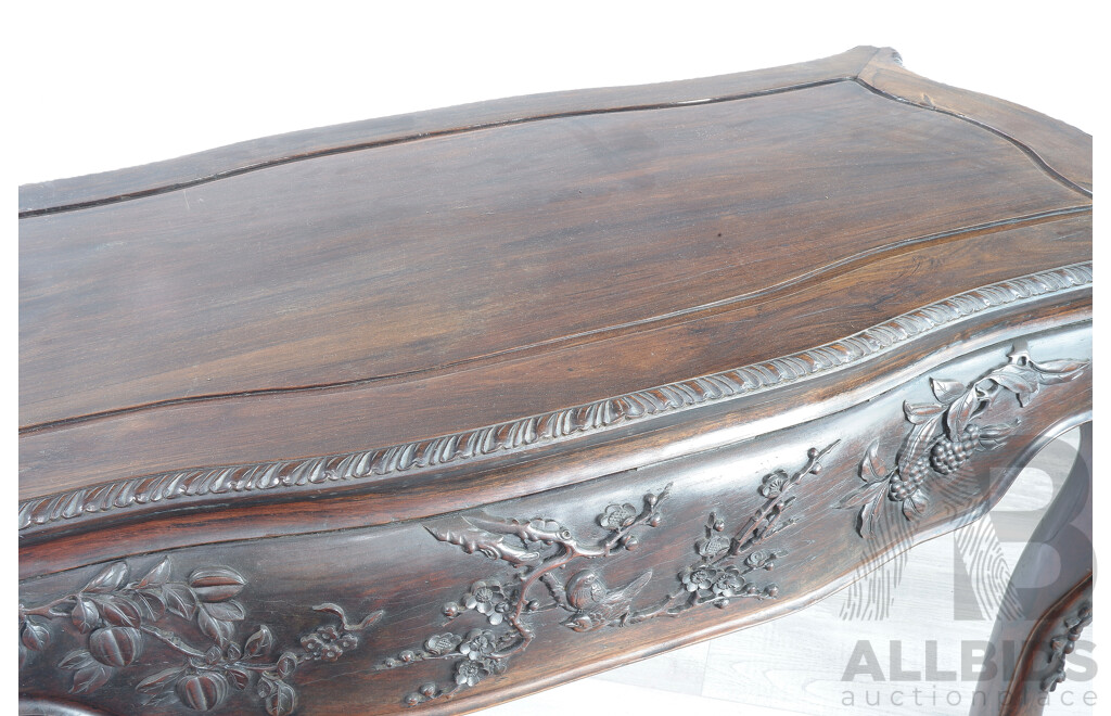 Fine Antique Chinese Hongmu Rosewood Centre Table Profusely Carved with Birds, Fruiting Branches and Flowers, Circa 1900