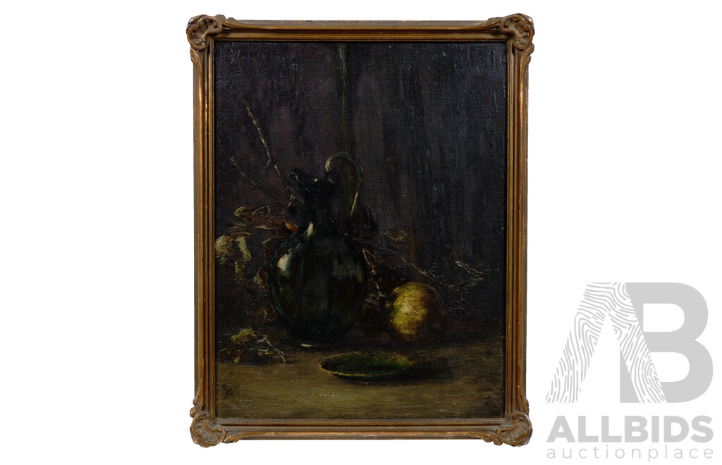 Early 20th Century European School, Still Life with Jug and Fruit, Oil on Canvas