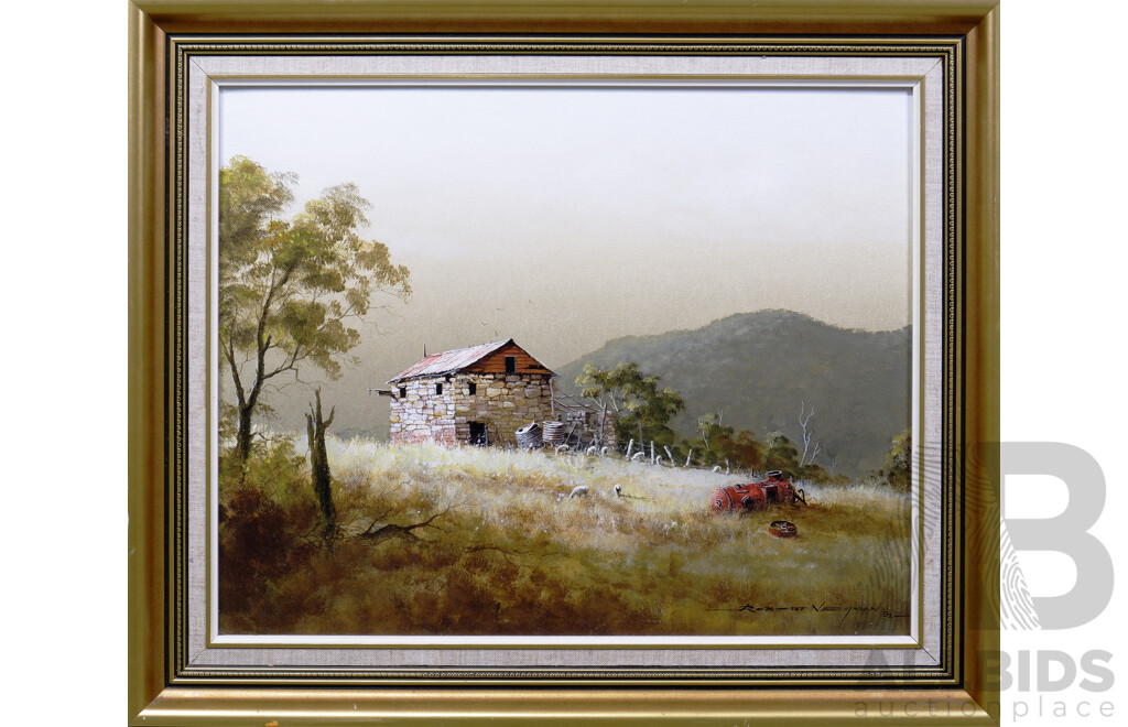 Robert Newman, Behind the Mill - Cootamundra, Acrylic on Canvasboard