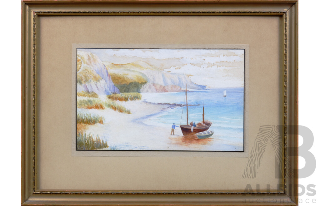 20th Century European School, Untitled (Fisherman on Shore), Watercolour