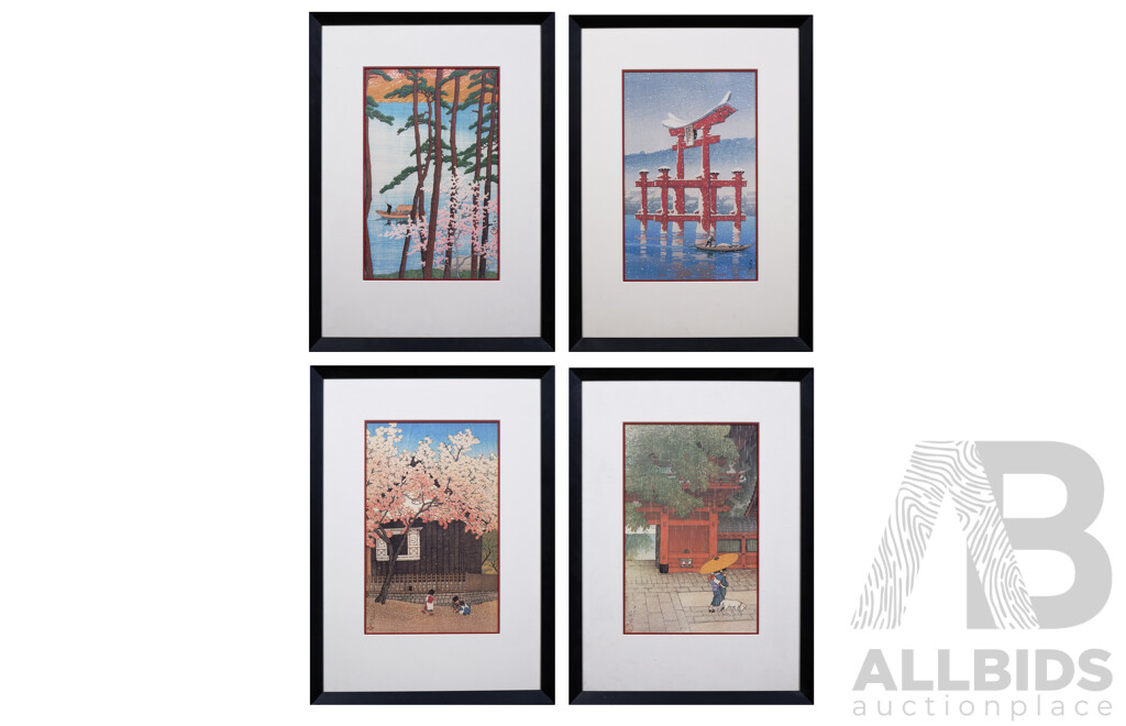 Four Framed Kawase Hasui Woodblock Reproductions (4)