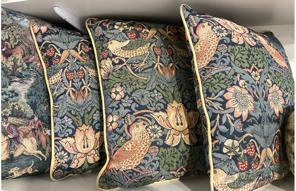 Four Tapestry Scatter Cushions and a Bolster Cushion