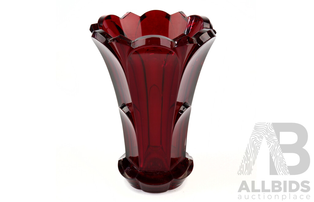 Antique Austrian Biedermeier Cut Ruby Glass Vase, Circa 19th Century