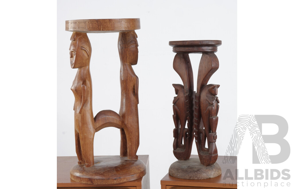 Two PNG Trobriand Islands Carved Stools